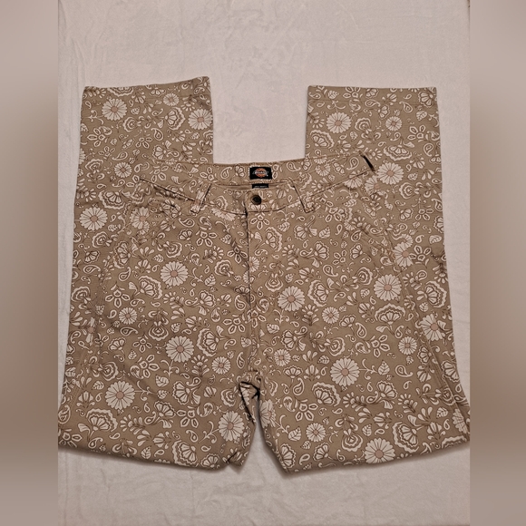 Dickies Men's Floral Khaki Canvas Chinos Jeans Utility Pants - Picture 1 of 8
